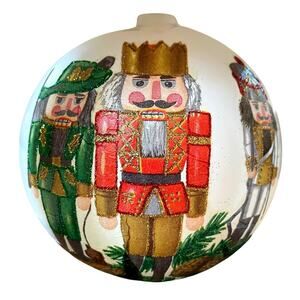 Hand Blown in Poland Glass NUTCRACKER Christmas Ornament Large 6in Glittery New